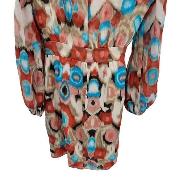 Laundry by Shelli Segal Silk Mod Ikat Wrap Balloon Sleeve Mini Dress Sz 14 - Picture 9 of 12